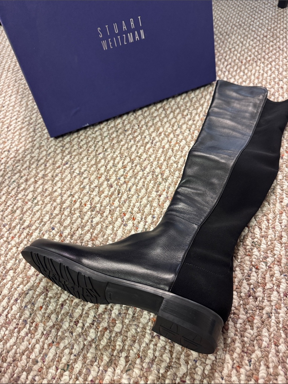 NWT Stuart Weitzman Black Leather Knee-High Women Boots with stretch